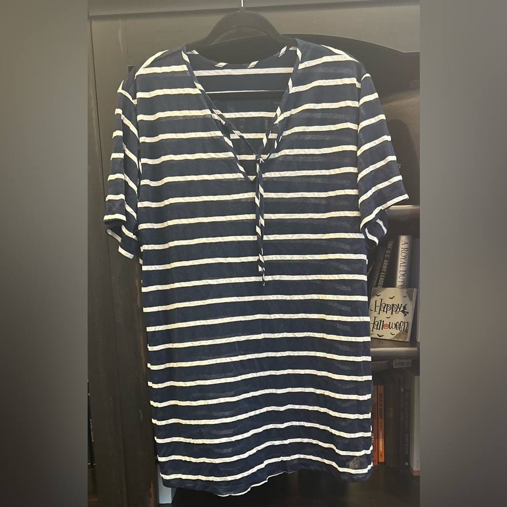 Navy blue stripped sheer cotton tunic. Size XXL